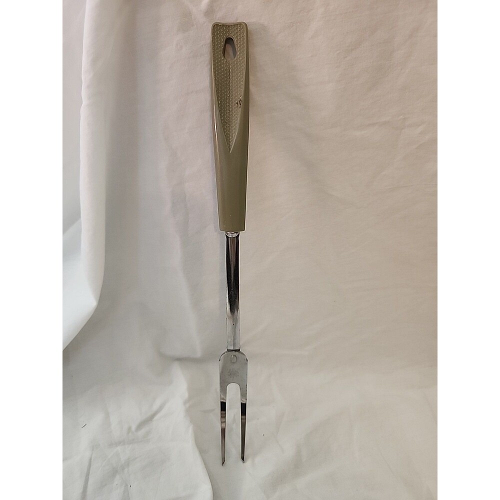 Vintage EKCO USA Carving Fork – Green Handle – Mid Century Kitchen Utensil